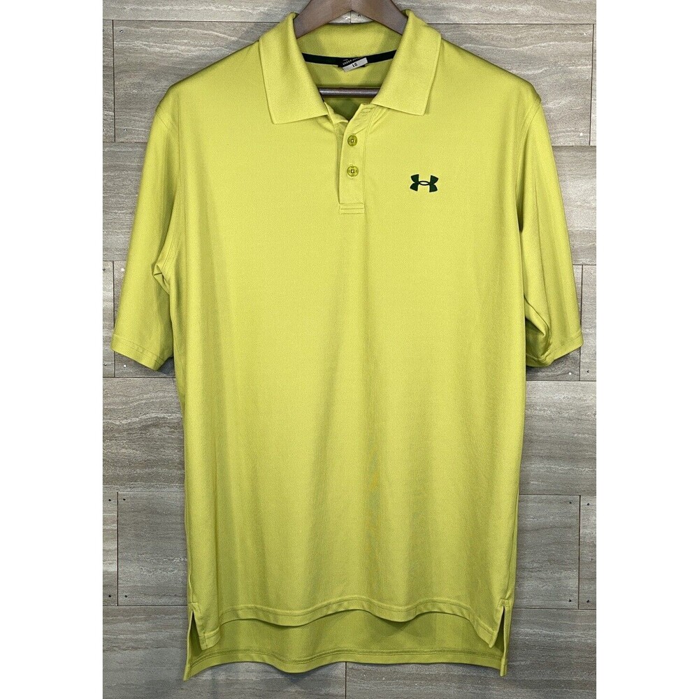 Under Armour Green Polo Mens Large Short Sleeve Shirt Embroidered Logo EUC